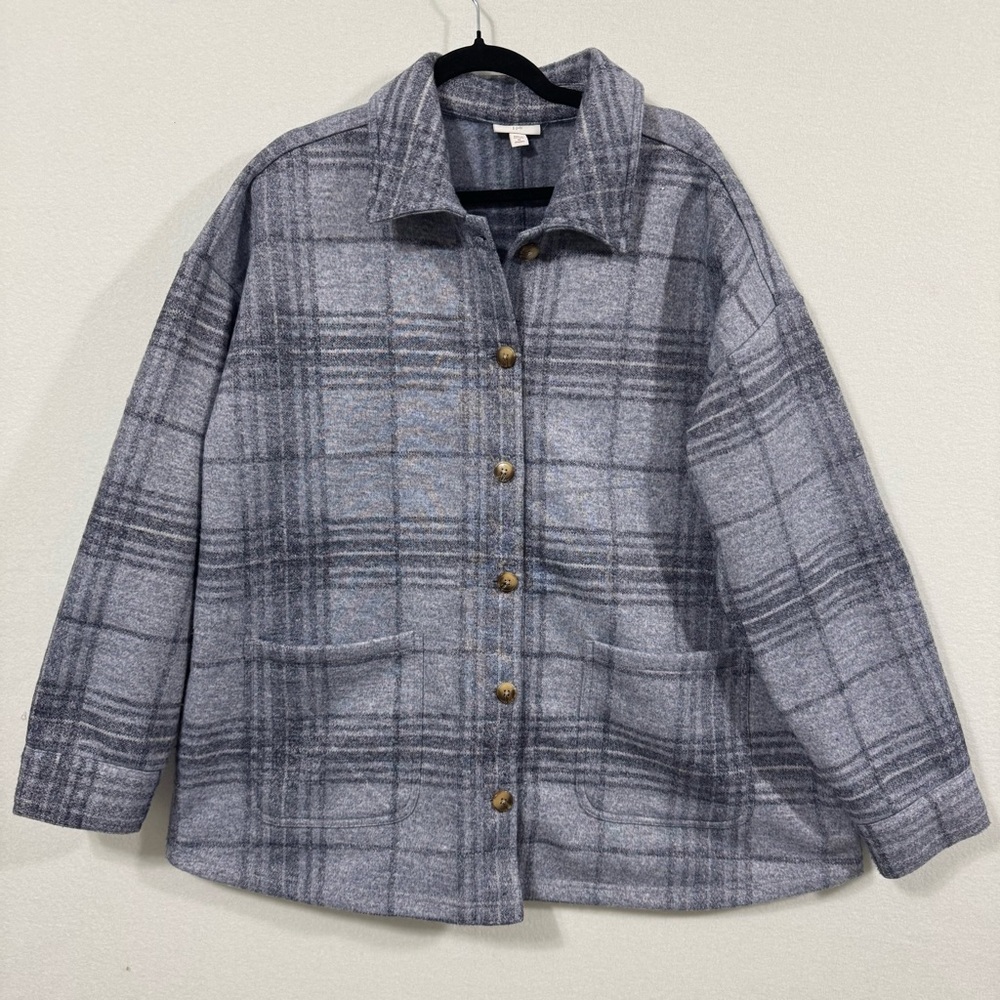 J. Jill Blue Plaid Utility Jacket Chore coat Field Jacket Academia Fall Sz 2X